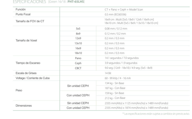 Rayos X dental precio Green 16 y 18 configuración equipo