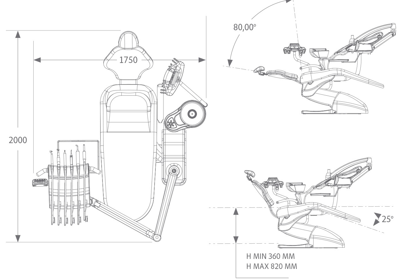 Medidas y dimensiones sillón dental Nice touch Miglionico